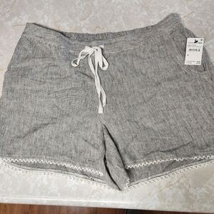 Caslon Olive Ivory Striped Shorts Women's   1X New Casual Pull On Pockets